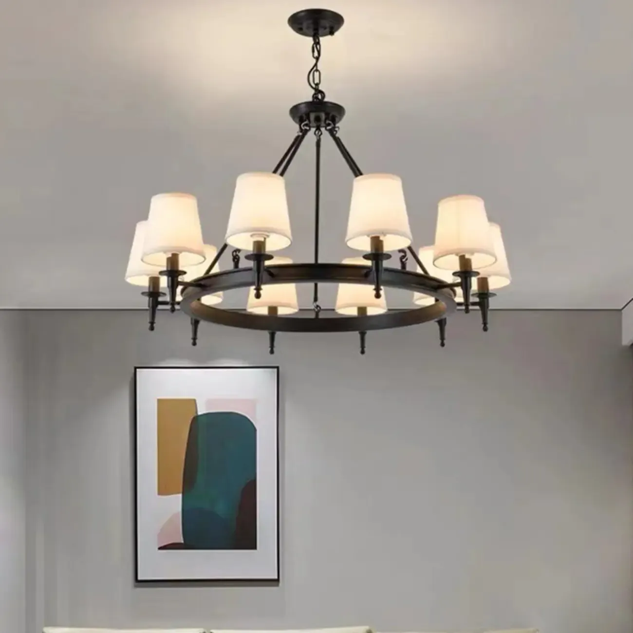 America Country Ring Fabric Lampshade Black Chandelier