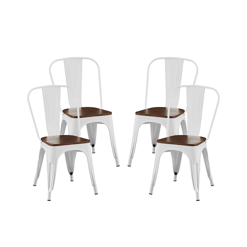 Wooden Seat Industrial Metal Stackable Dining Chair Set