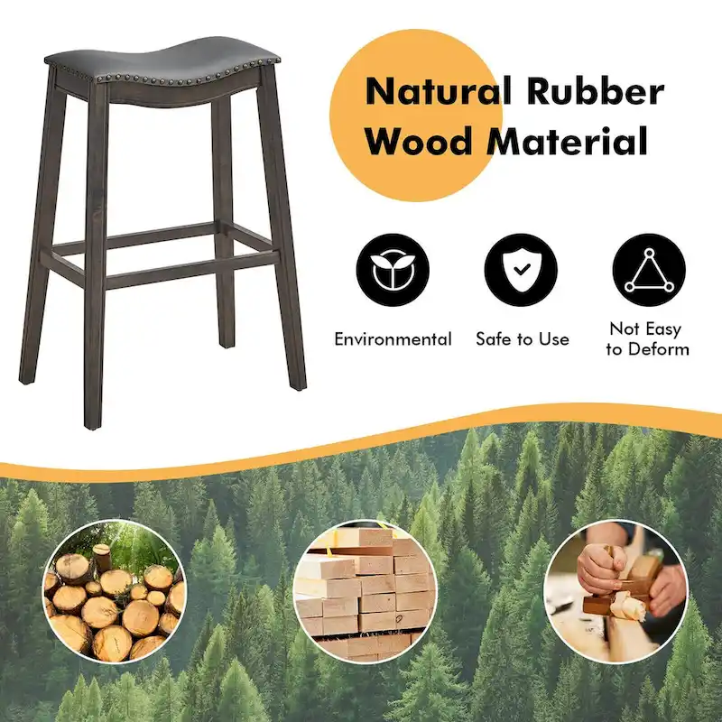 Set of 2 Saddle Bar Stools Bar Height Kitchen Chairs w/ Rubber