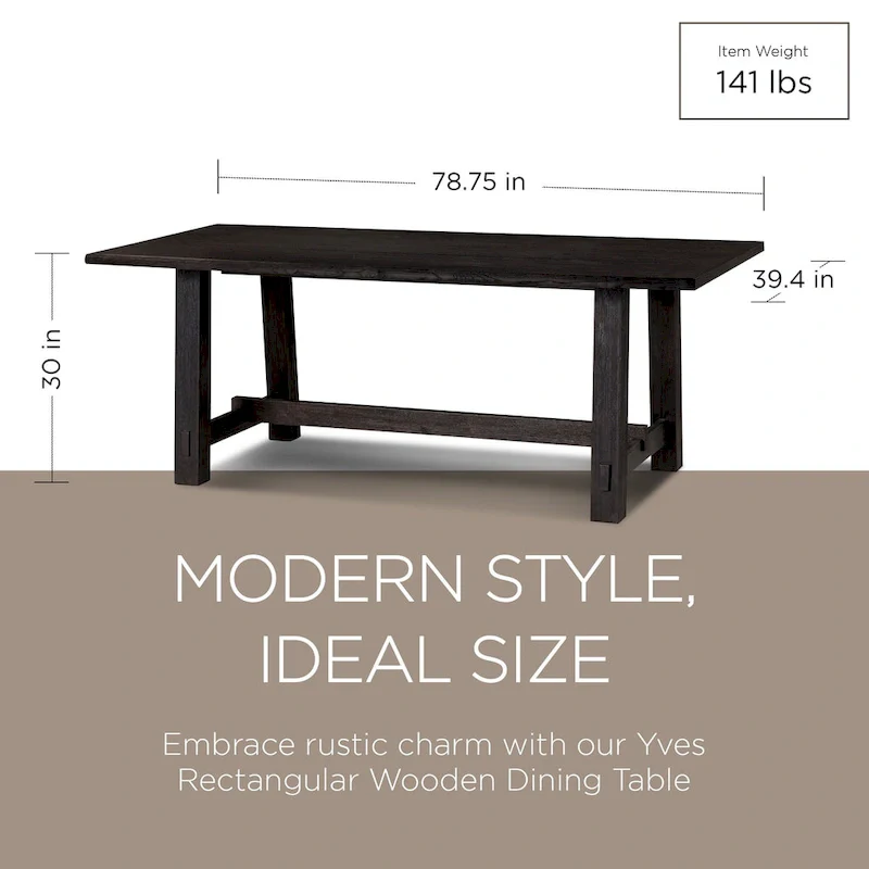 Maven Lane Yves Rectangular Wooden Dining Table in Weathered Black Finish