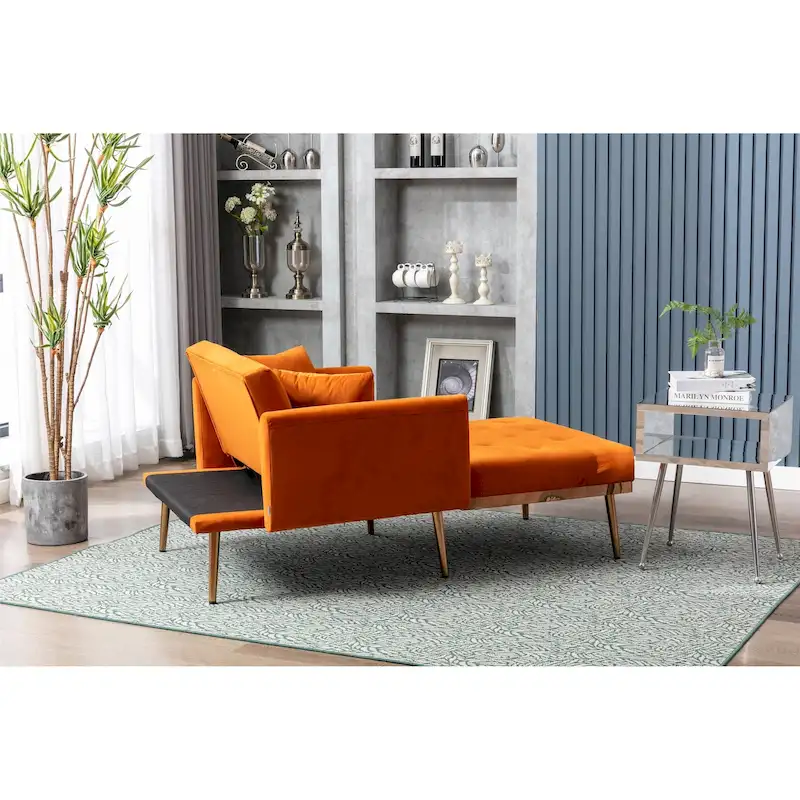 Velvet Upholstered Tufted Living Room Sleeper Sofa Chair With Rose Golden feet