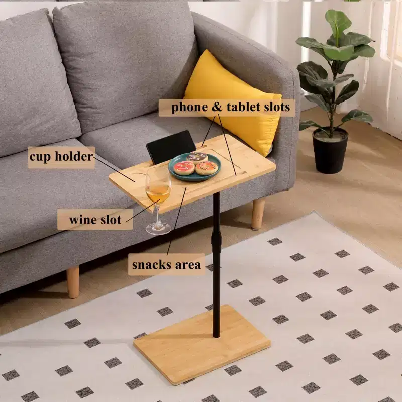 360 Rotatable Sofa Tray Table for Couch Arm - C-Shaped End Table with Phone & Tablet Slots, TV Tray Table, Side Table Tray for Living Room & Bedroom