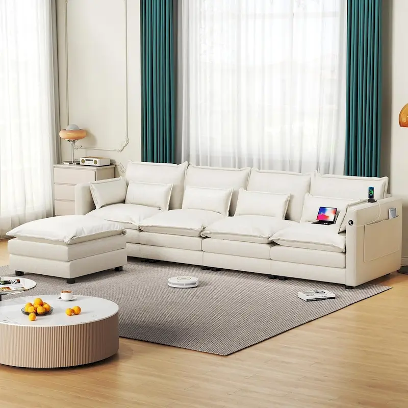 Modular Sectional Sofa L Shaped Couch, 3/4 Seat Sofa Set with Ottoman, Chenille Fabric
