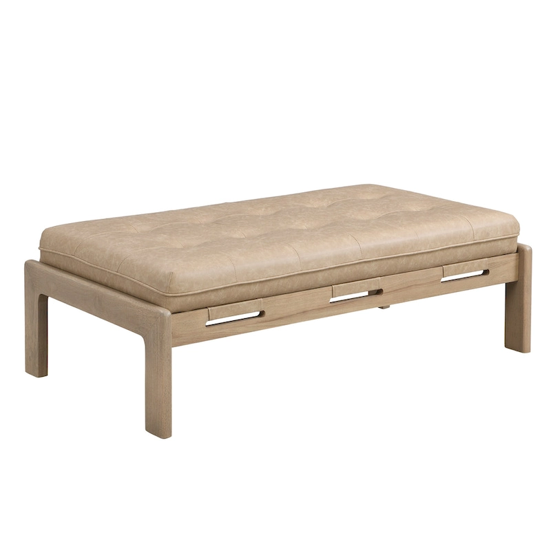 Christopher Knight Home - 48.4 Rectangle Tufted Upholstered Cocktail, Leather Ottoman Coffee Table with Rubber Wood Frame