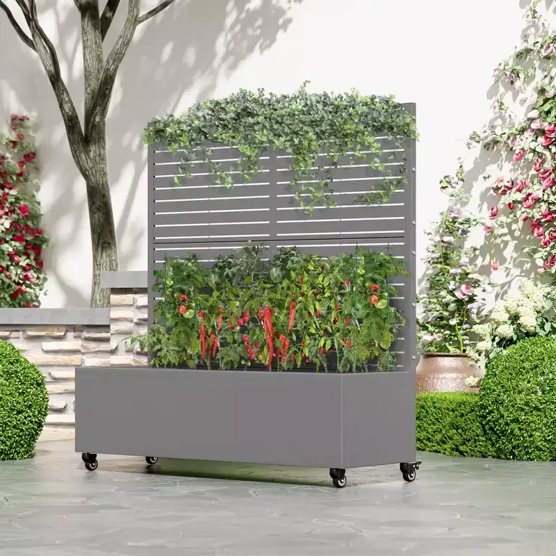Iron Gray Planting Box with Climbing Frame - Outdoor Planting Box
