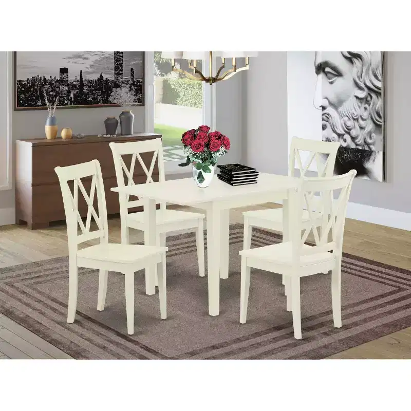 HomeStock 5-Pc Linen White Finish Solid Wood Top-Dining Room Set-Seats 4