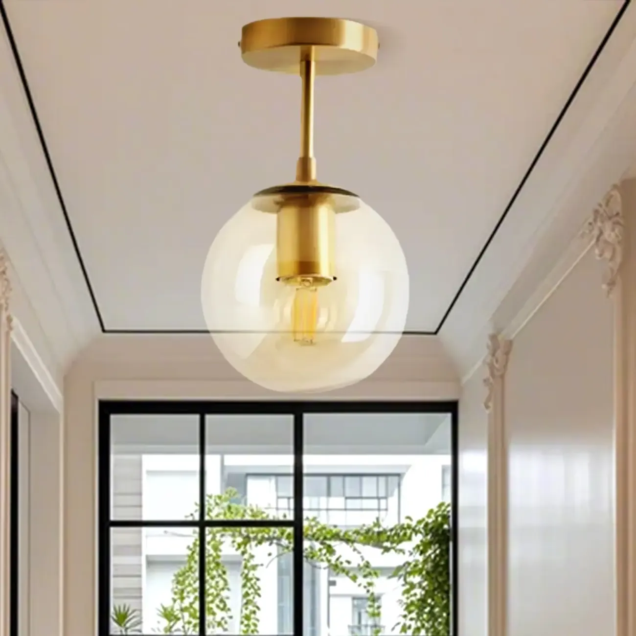 Minimalist Clear Globe Glass Semi Flush Mount Ceiling Light