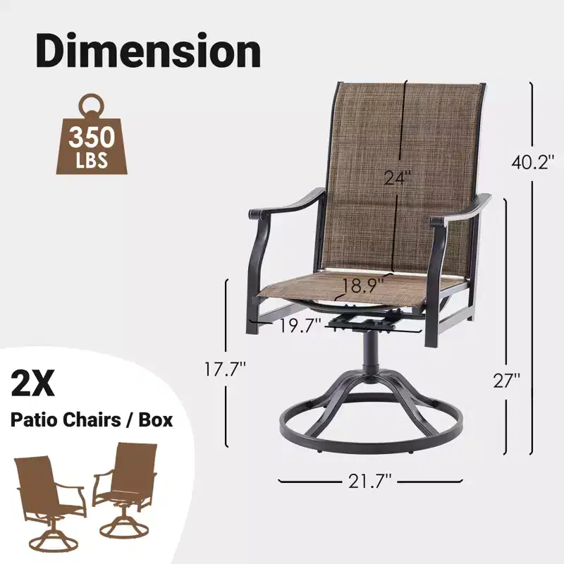 GDFStudio Aiko Modern Metal Patio Swivel Dining Chairs with Padded Textilene Fabric (Set of 2)