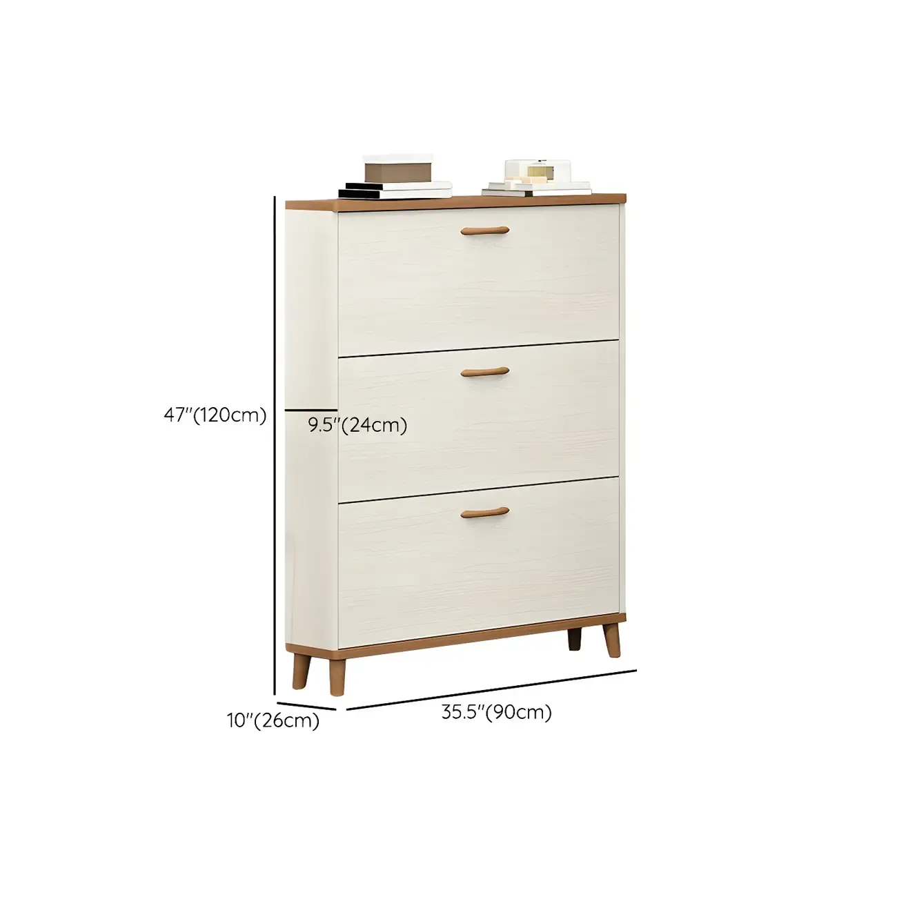 Narrow Beige Solid Wood Drop Front Shoe Cabinet