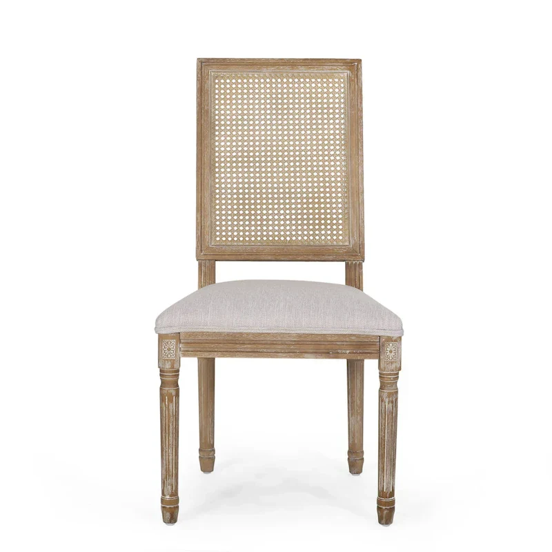 Natural Wood and Cane Upholstered Dining Chairs for 4 People