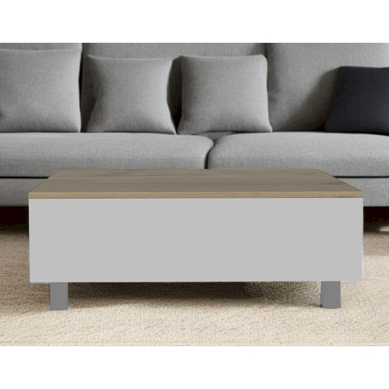 32 White And Light Oak Manufactured Wood Rectangular Lift Top Coffee Table With Drawer And Shelf - 21.4 H x 31.5 W x 21.4 D