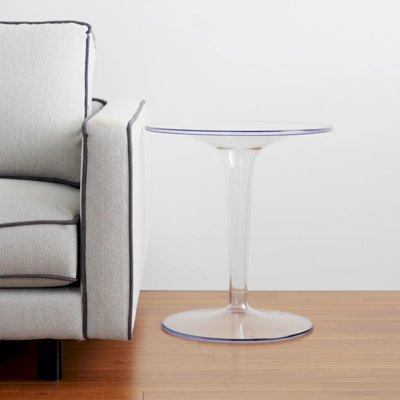 HomeRoots 20  Clear Heavy Duty Plastic Indoor Outdoor Round Pedestal End Table