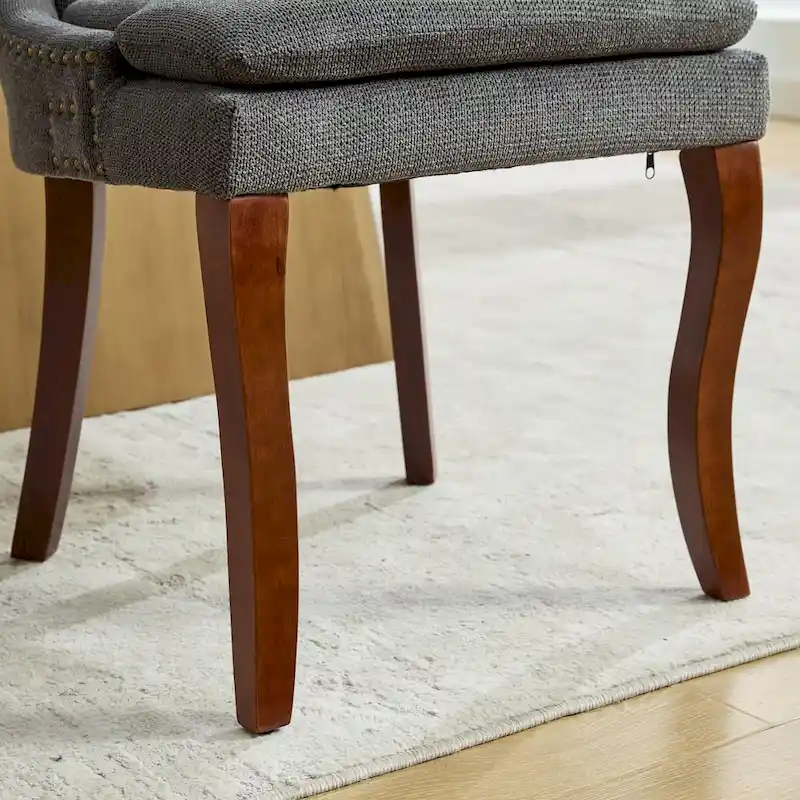 Modern Dining Chairs Set of 2,Chenille Upholstered Dining Chairs,Living Room Accent Leisure Chairs with Curved Solid Wood Legs