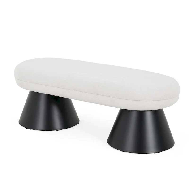 Nathan Upholstered Entryway Ottoman with Black Iron Legs