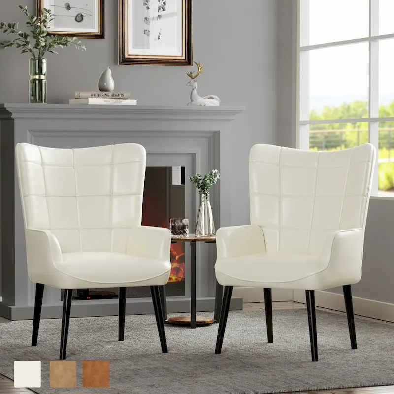High-back Tufted Accent Chair Set of 2 Cream/ Brown/ Taupe