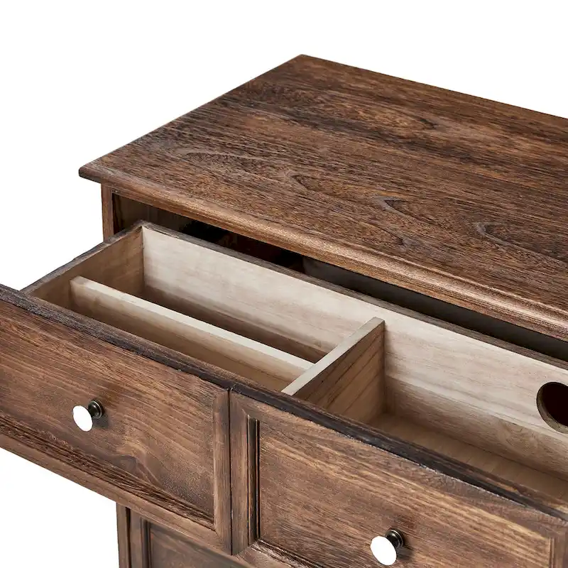 Distressed Farmhouse 3-Drawer Nightstand with Charging Station