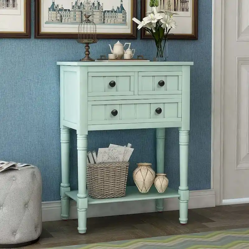 23.7 Farmhouse Solid Wood Console Table with 3 Drawers and Bottom Shelf