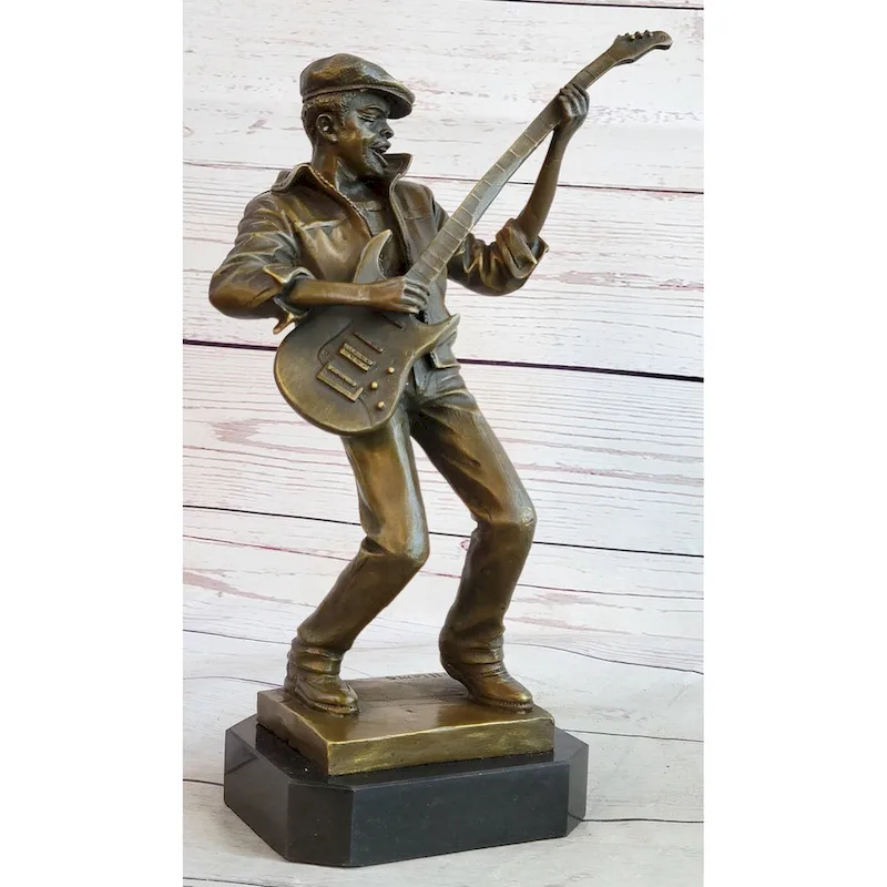 African American Bist B Guitar Player Bronze Statue Sculpture Original Art