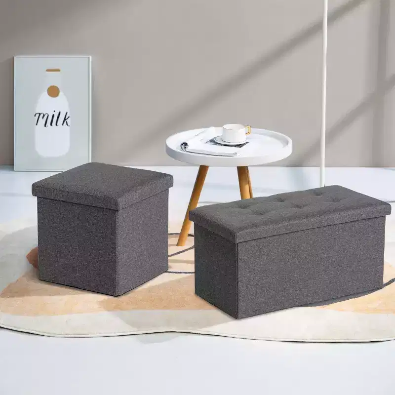 FurnitureR Storage Ottoman, Cube Small Folding Ottoman Footrest Stool for Living Room Bedroom, Padded Footstool Storage Ottoman, 15 Inches, Grey