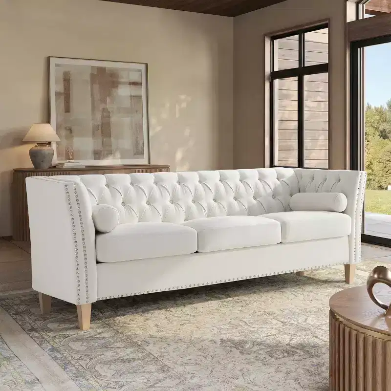 Christopher Knight Home Simran Transitional 79.5 3-Seater Sofa with Flared Arms and Nailhead Trim