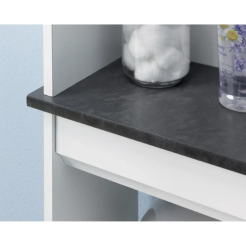 Grey/Soft White Wood Over-Toilet Etagere with 1 Door, Cubbyhole & Adjustable Shelves