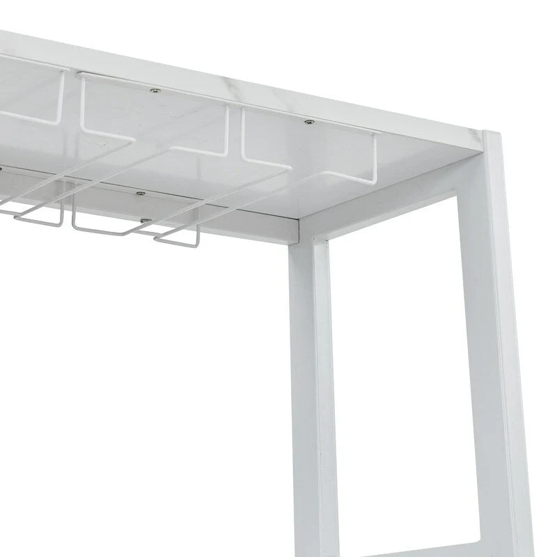 Blue / White Wood Buffet Bar Cabinet with Wine Rack, 9-Bottle Storage