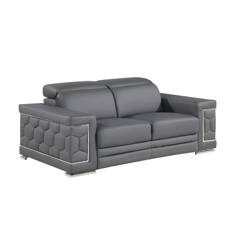 HomeRoots 71 Gray And Silver Genuine Leather Loveseat