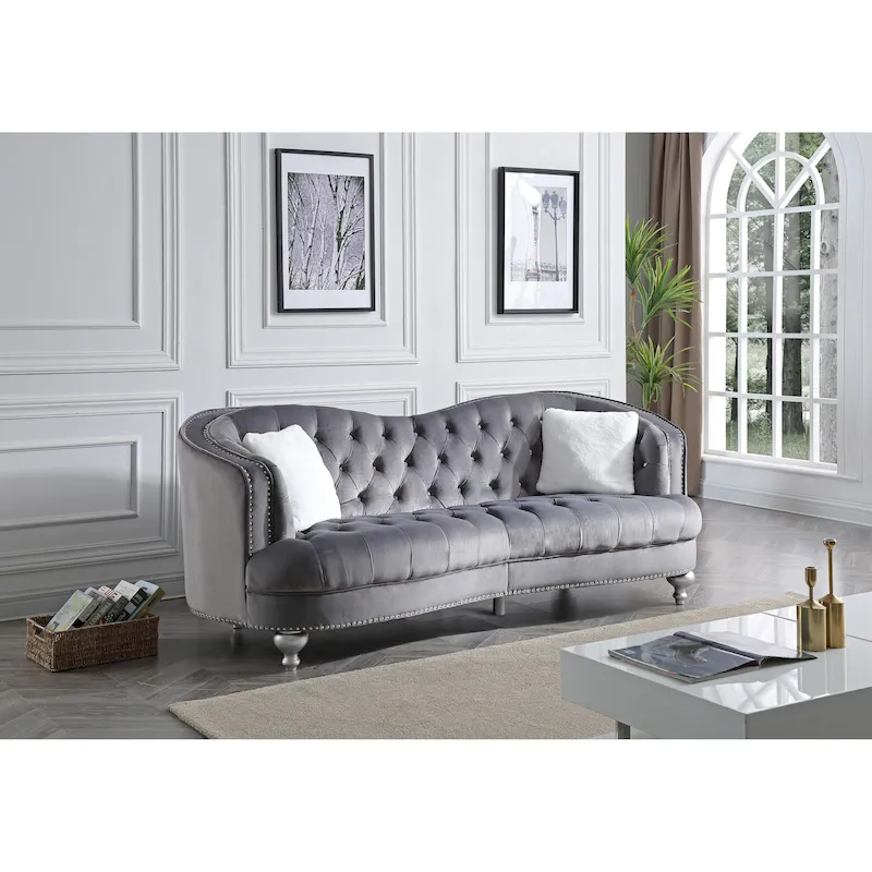 Velvet Tufted Sofa with Nailhead Trim - Seats 3