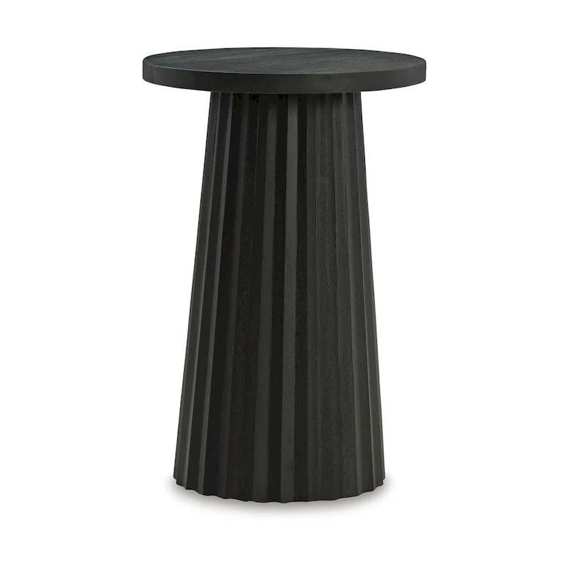 Accent Table, Round Fluted Classic Black Solid Wood Base, 14 Inch