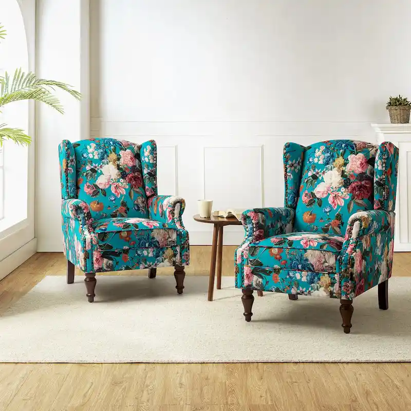 Gott Traditional Wingback Armchair with Solid Wood Legs Set of 2 by HULALA HOME