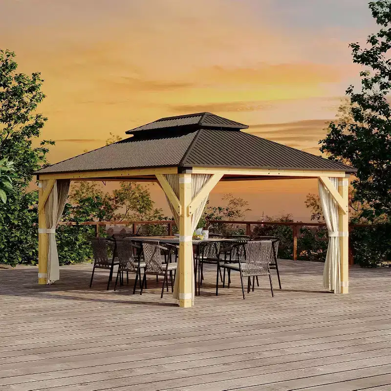 GustoWave 12'x16' Hardtop Spruce Wood Gazebo for Patio, Deck, Backyard, Lawn, and Garden