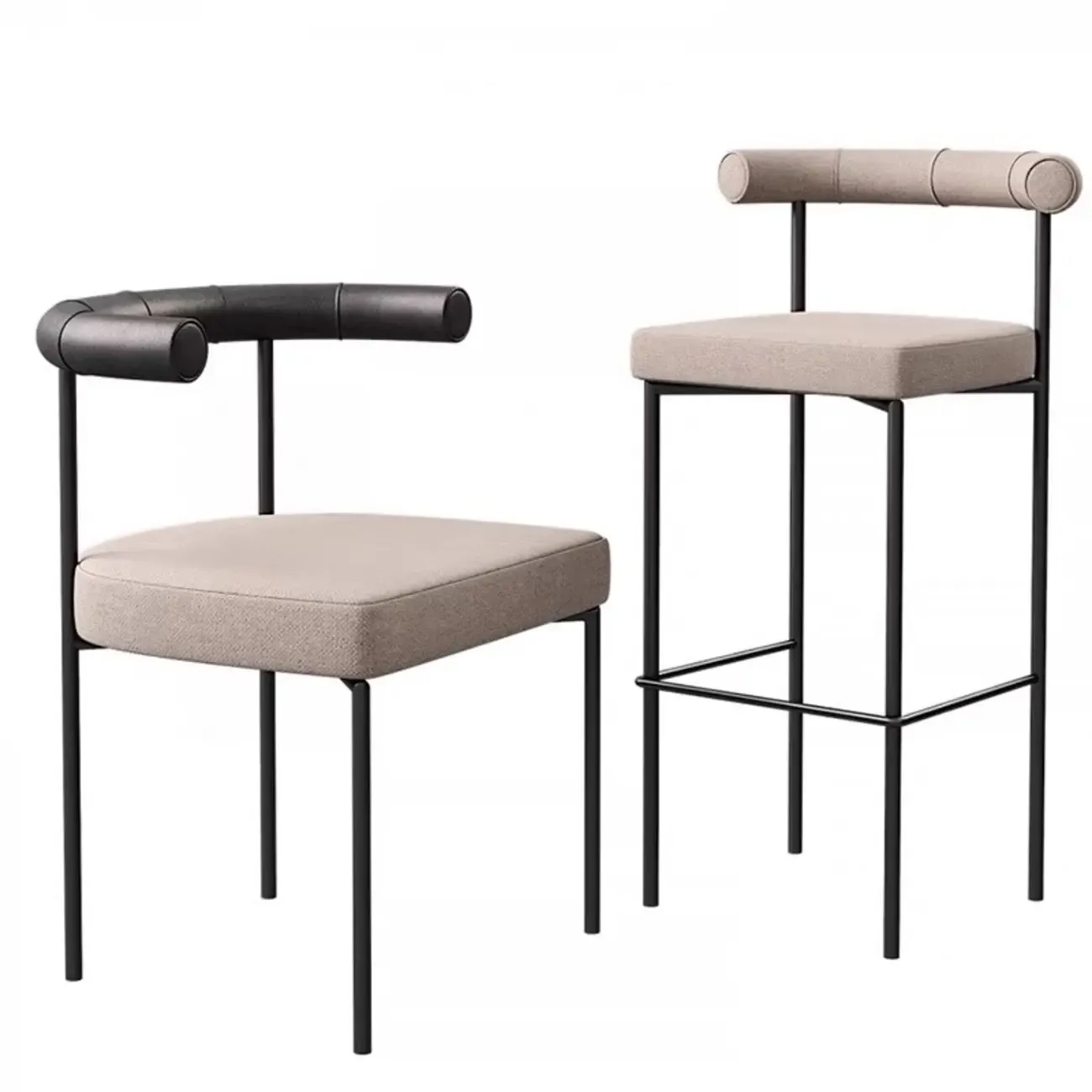 Modern Velour Upholstered Low Back Metal Frame Bar Stools