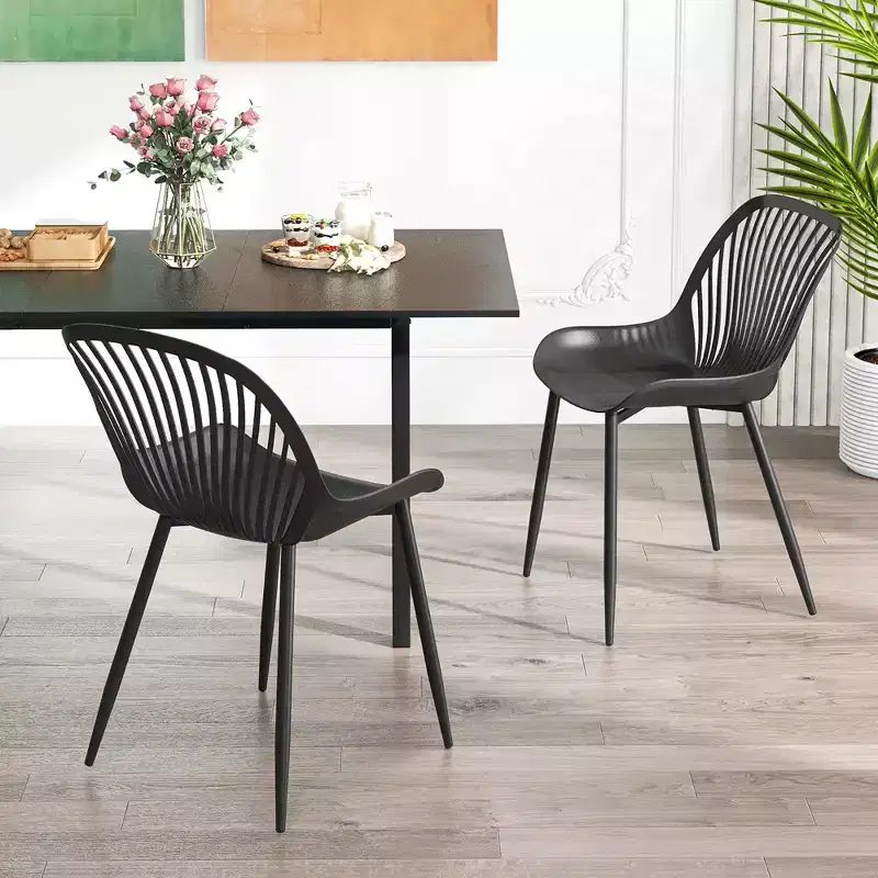 Costway Plastic Dining Chair Set of 4 w/ Metal Legs Cutout Backrest Curved Seat