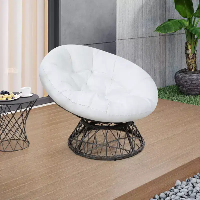 Home Imports Emporium Wicker Papasan Chair with Oversized Cushion & Swivel Base  Indoor Round Lounge Chair for Bedroom or Covered Patio