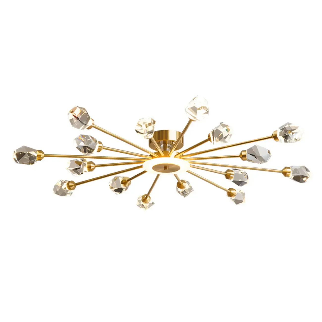Gold Sputnik Crystal Semi Flush Dimmable LED Ceiling Light