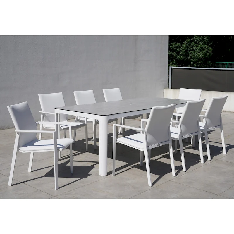 San Giovani White 9-Piece Aluminum Outdoor Dining Set with Sling Set in White - N/A