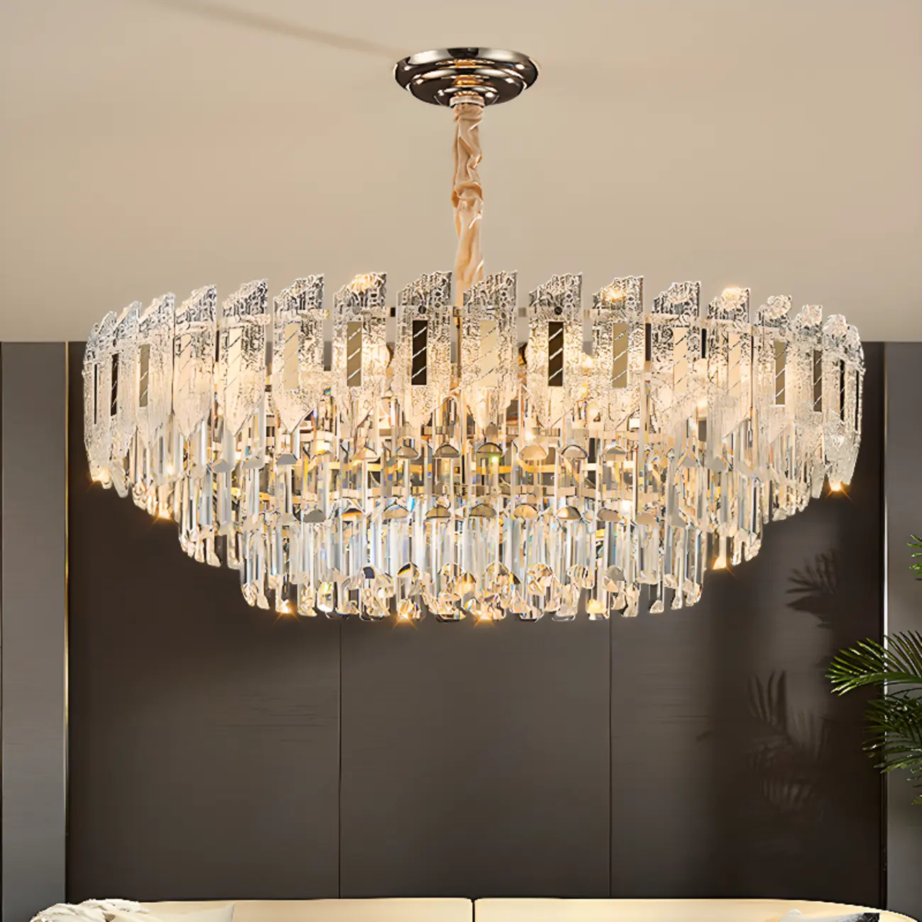 Luxurious 2 Tiers Round Gold Crystal Chandelier