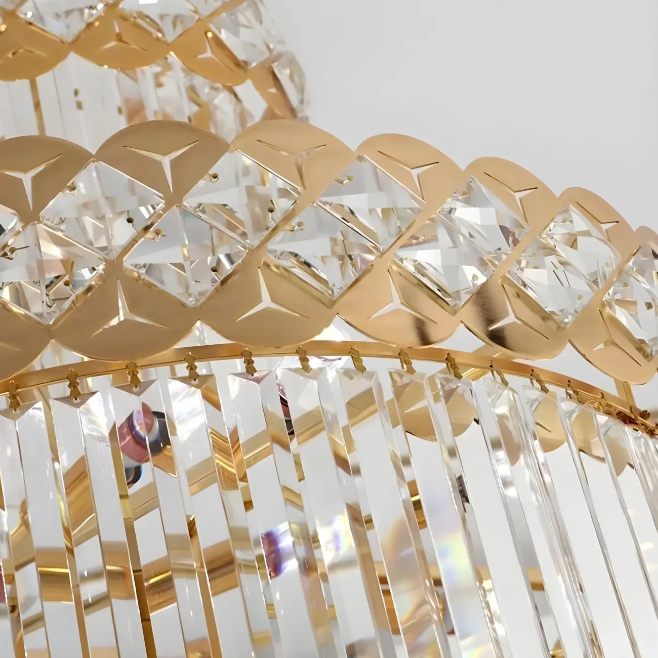 Luxurious Gold Spiral Crystal Round Tier Stairwell Chandelier