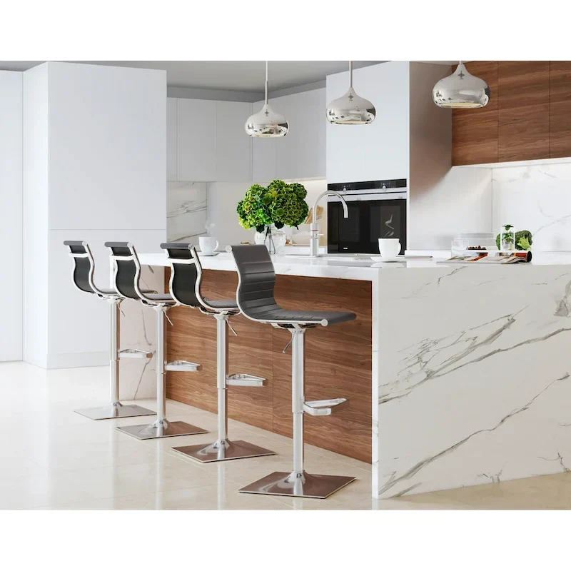 Black / White / Grey Adjustable Swivel Bar Stool, Faux Leather, Single Seat