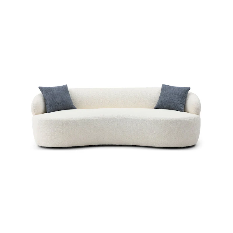 Beige Mid-Century Modern Curved Sofa - 35.00 x 86.00 x 27.00