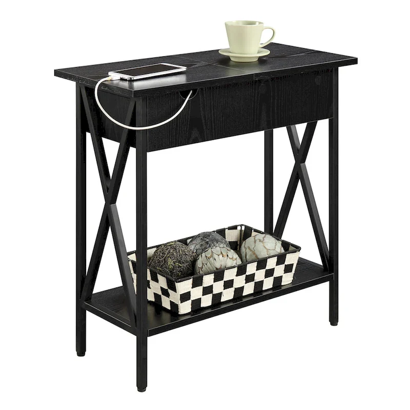 Tucson Flip Top End Table with Charging Station and Shelf