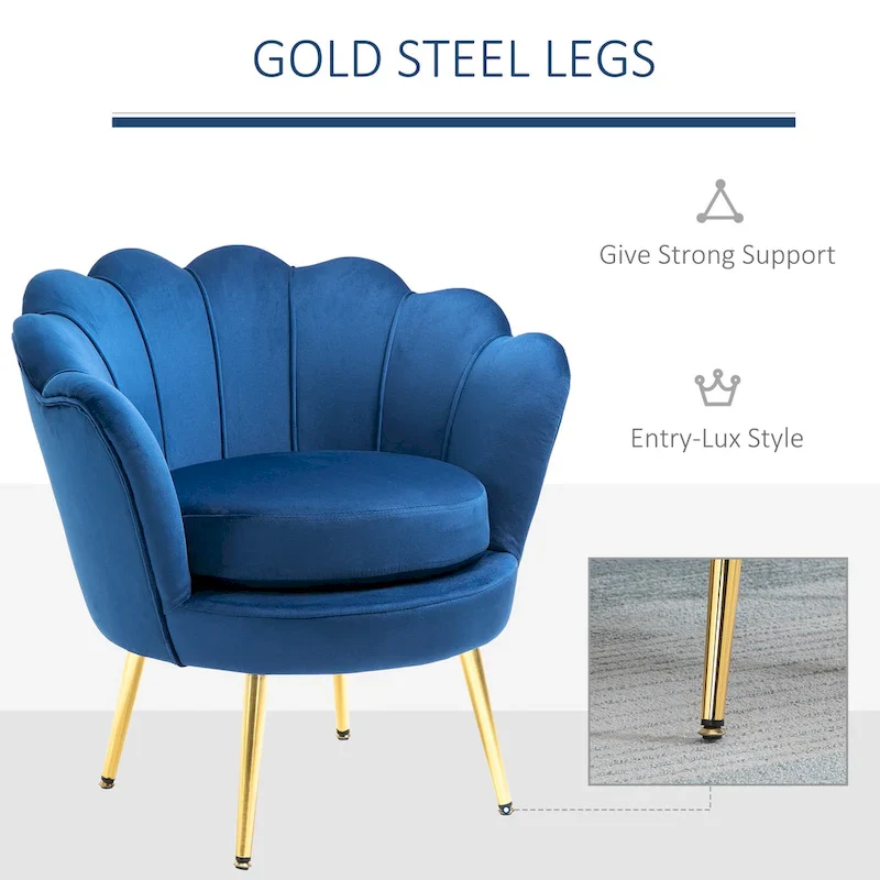 Green Velvet Lotus Accent Chair with Gold Legs - Single Seat