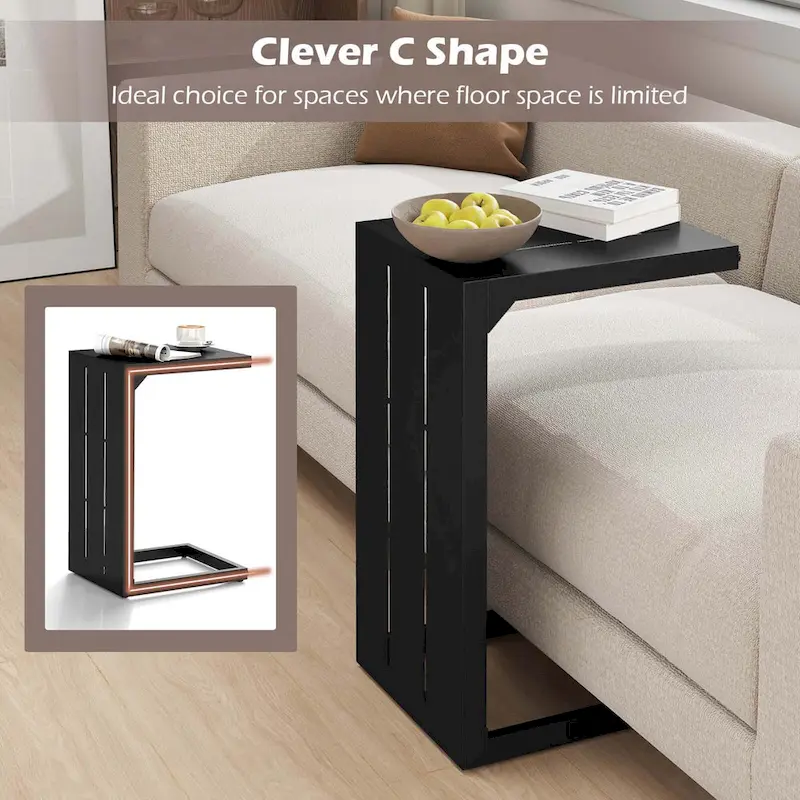 Costway 1/2 PCS C-Shaped End Table with Adjustable Foot Pads 2-In-1