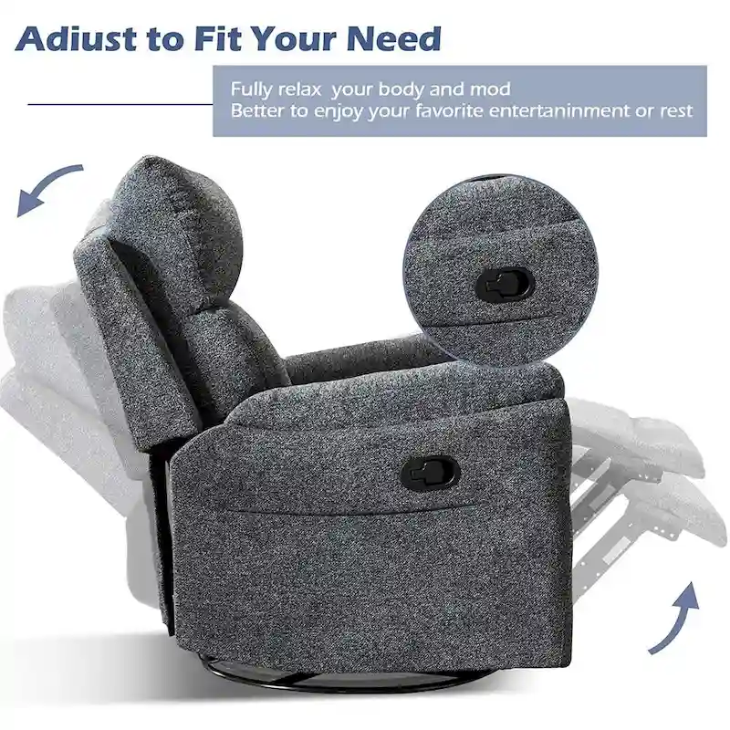 Fabric Overstuffed Swivel Rocker Manual Recliner Chair