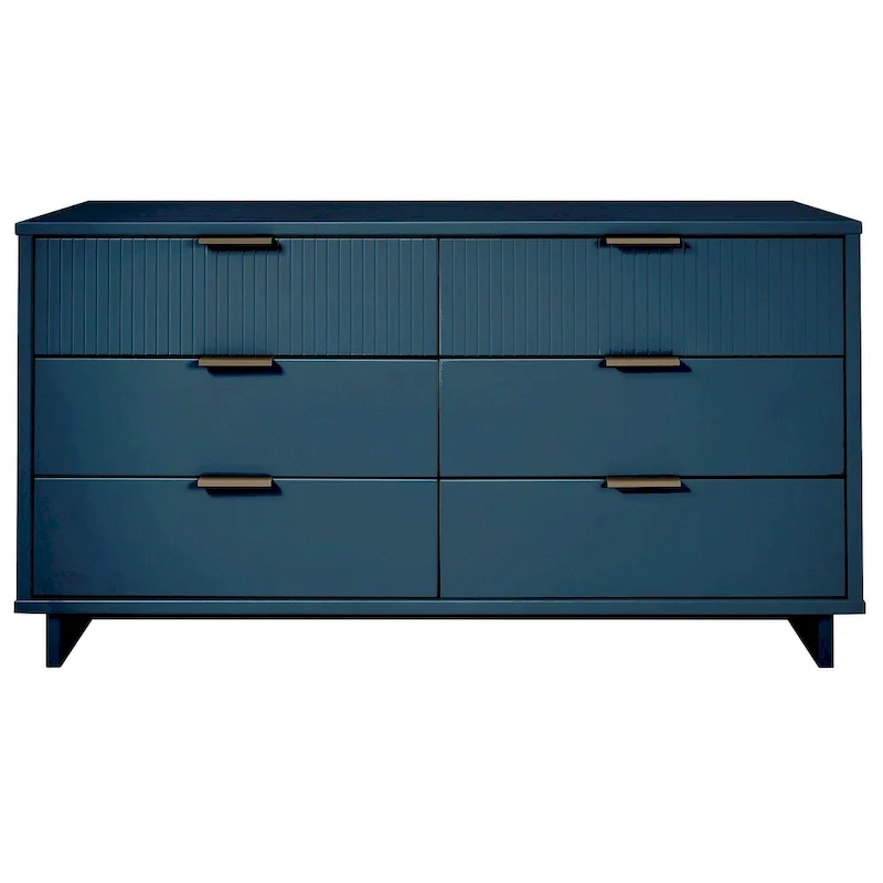 Modern Double Wide 6-Drawer Dresser – Sage Green / Dark Grey / Light Grey / Black / White / Midnight Blue, Ribbed Front