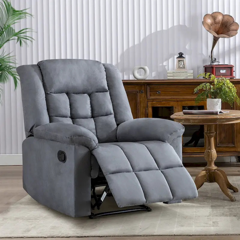 Grey / Brown Classic Soft Padded Manual Rocker Recliner - Single Use