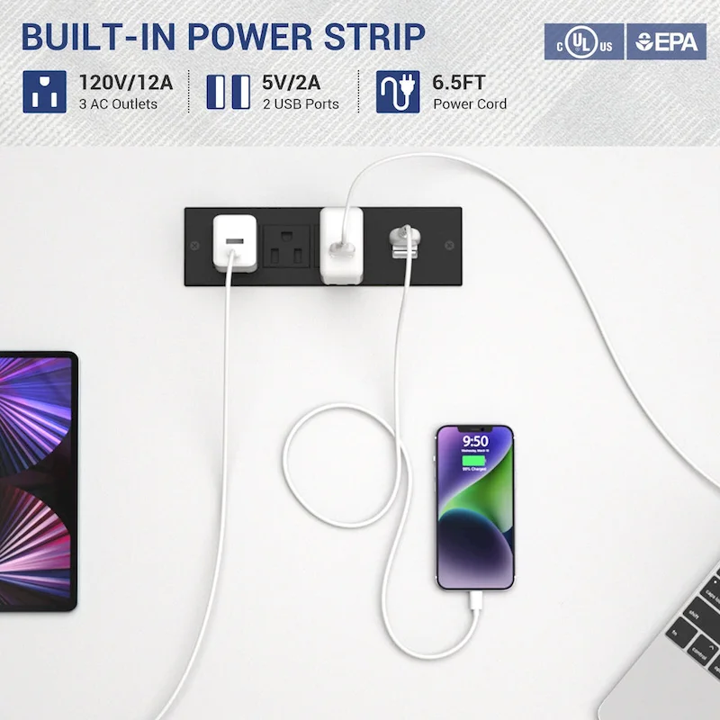 Gaming Desk with Hutch and Drawers, Office Computer Desk with Charge Station and LED Light