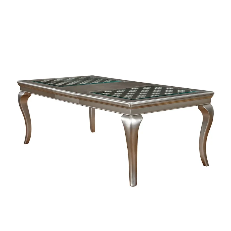 Tily Glam Gold Faux Leather Tufted 9-Piece Dining Table with Leaf Set by Furniture of America