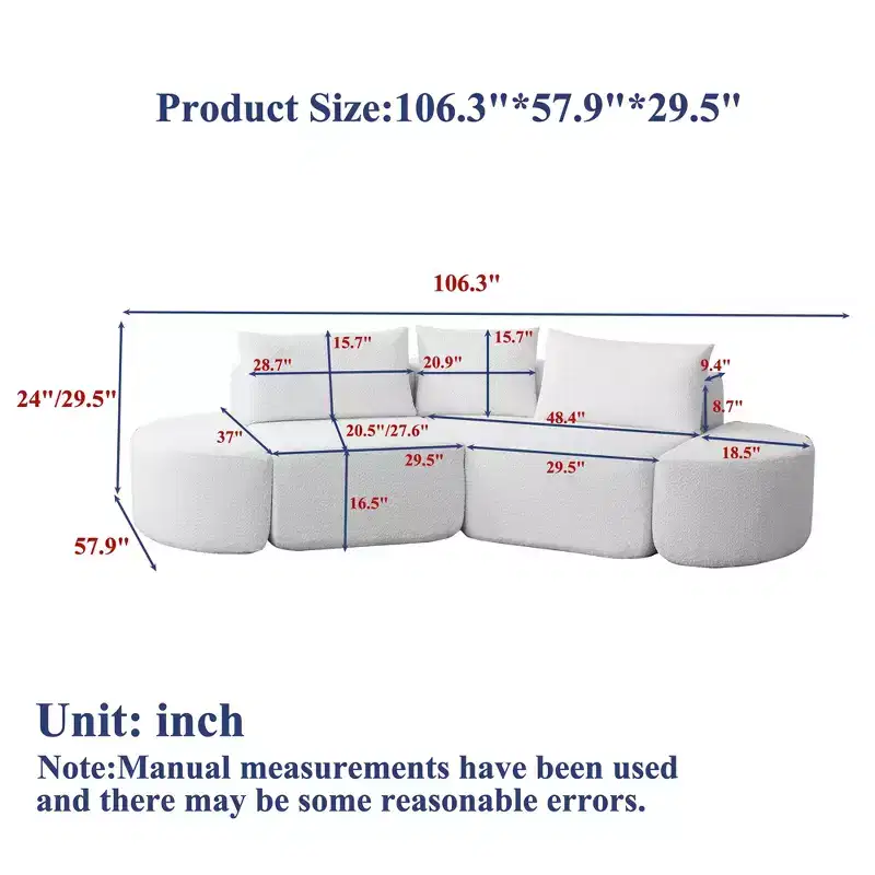 Clihome 106.3 V-Shaped Modular Sectional Sofa Set, Chenille Couch with 3 Cushions & 2 Armless Ottomans