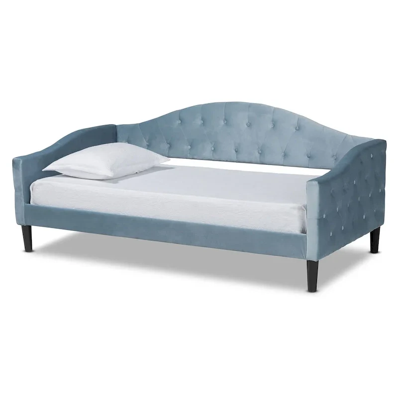 Light Blue Velvet Upholstered Daybed with Button Tufting – Single (Twin / Full)